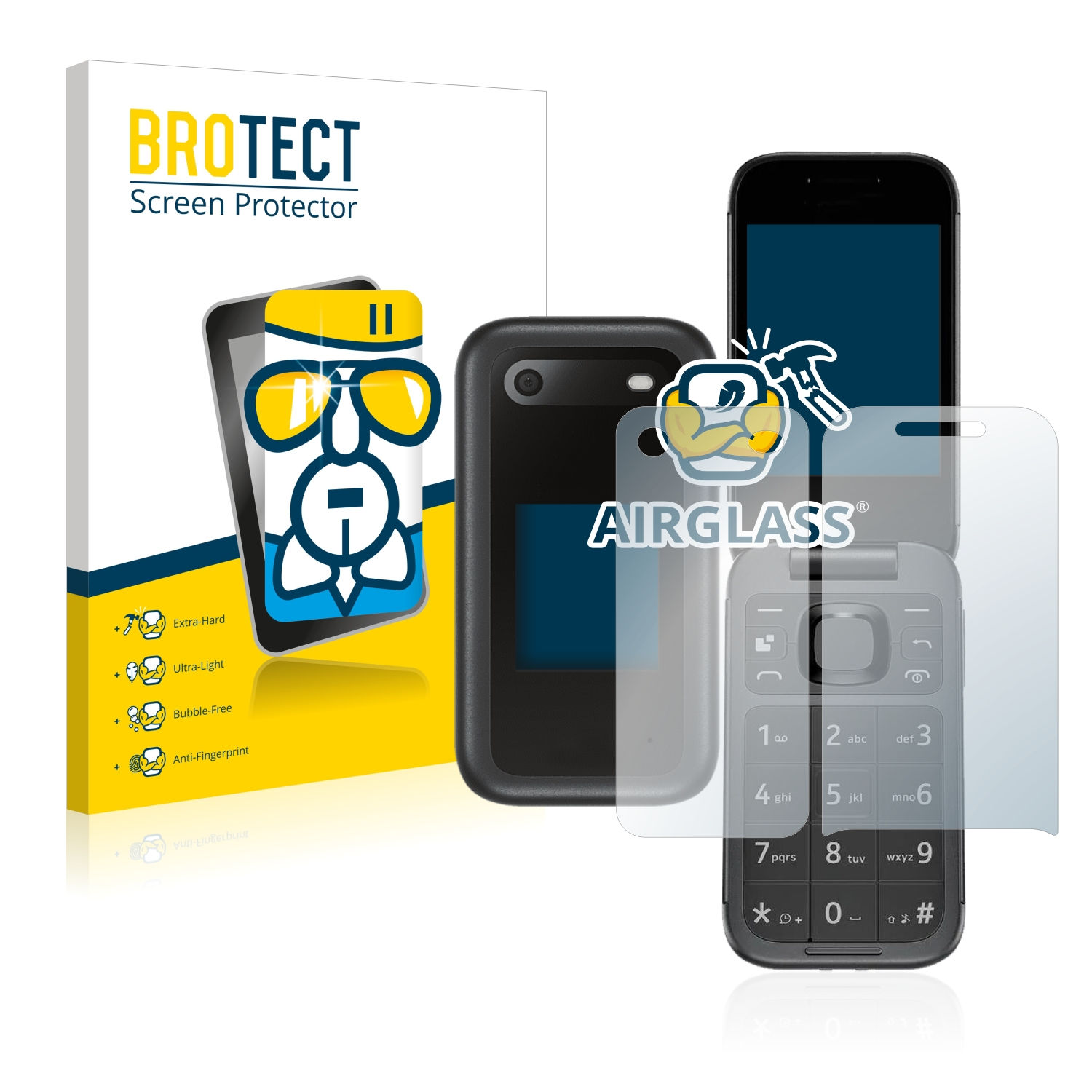 Airglass BROTECT Flip 2660 klare Nokia (Display+Rückseite)) Schutzfolie(für
