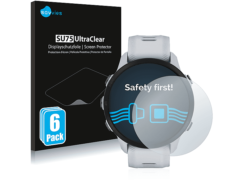 SAVVIES 6x klare Schutzfolie (für Garmin Forerunner 955 Solar)