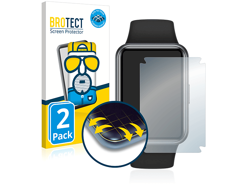 BROTECT 2x Flex matt Fullscreen 3D Curved Schutzfolie (für Huawei Watch Fit 2 Active Edition)