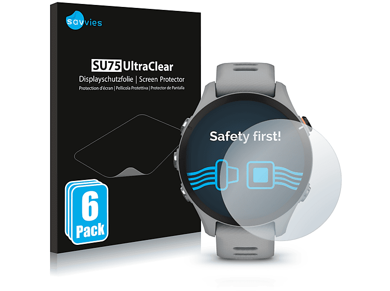 SAVVIES 6x klare Schutzfolie (für Garmin Forerunner 255S)