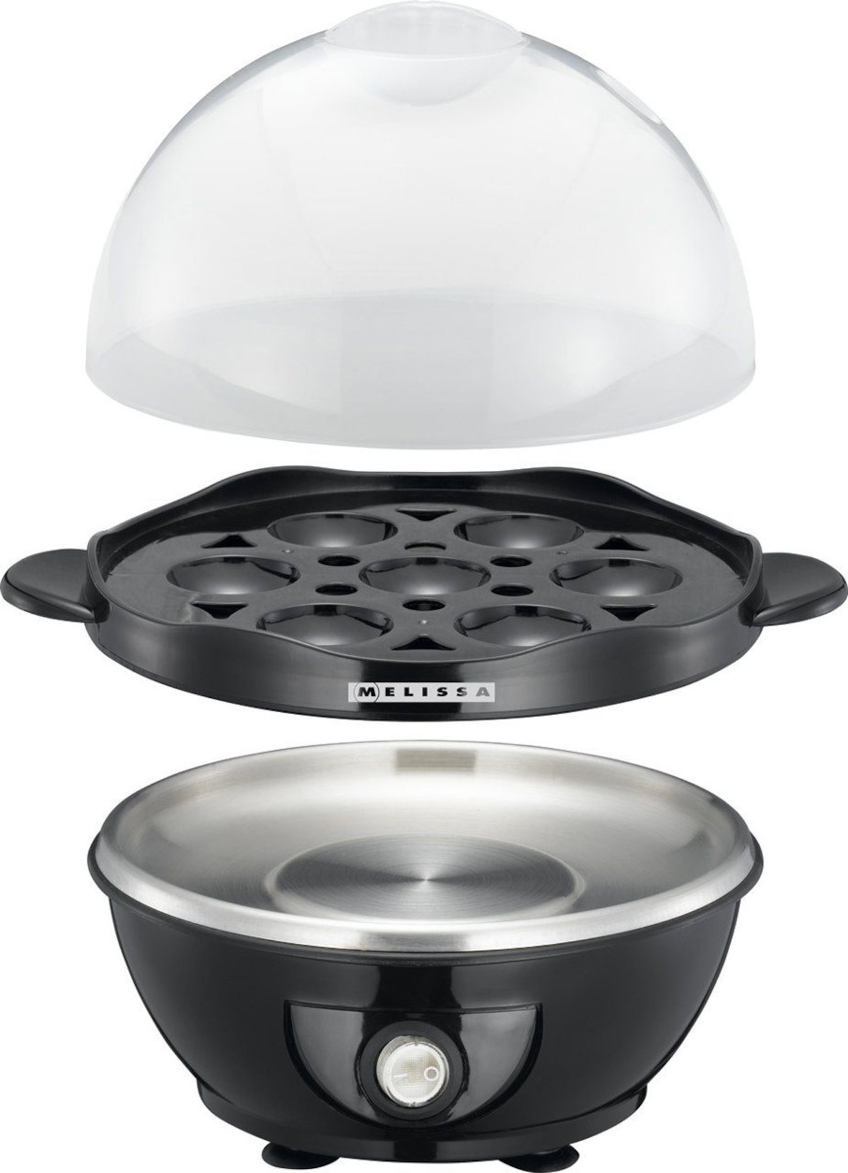 Jajowar MELISSA 16270021, do 7 jajek, automatyczne wyłączanie, sygnał dźwiękowy, stal nierdzewna Czarny