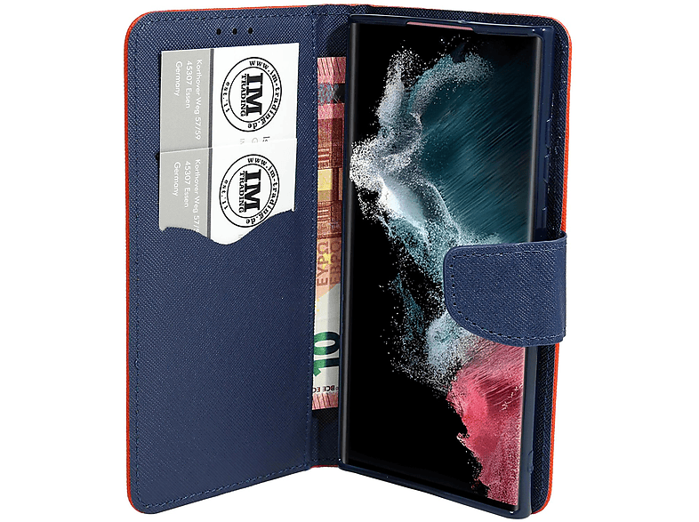 COFI Buch Tasche, Samsung, Rot-Blau Bookcover, S23 Galaxy Ultra (S918B)