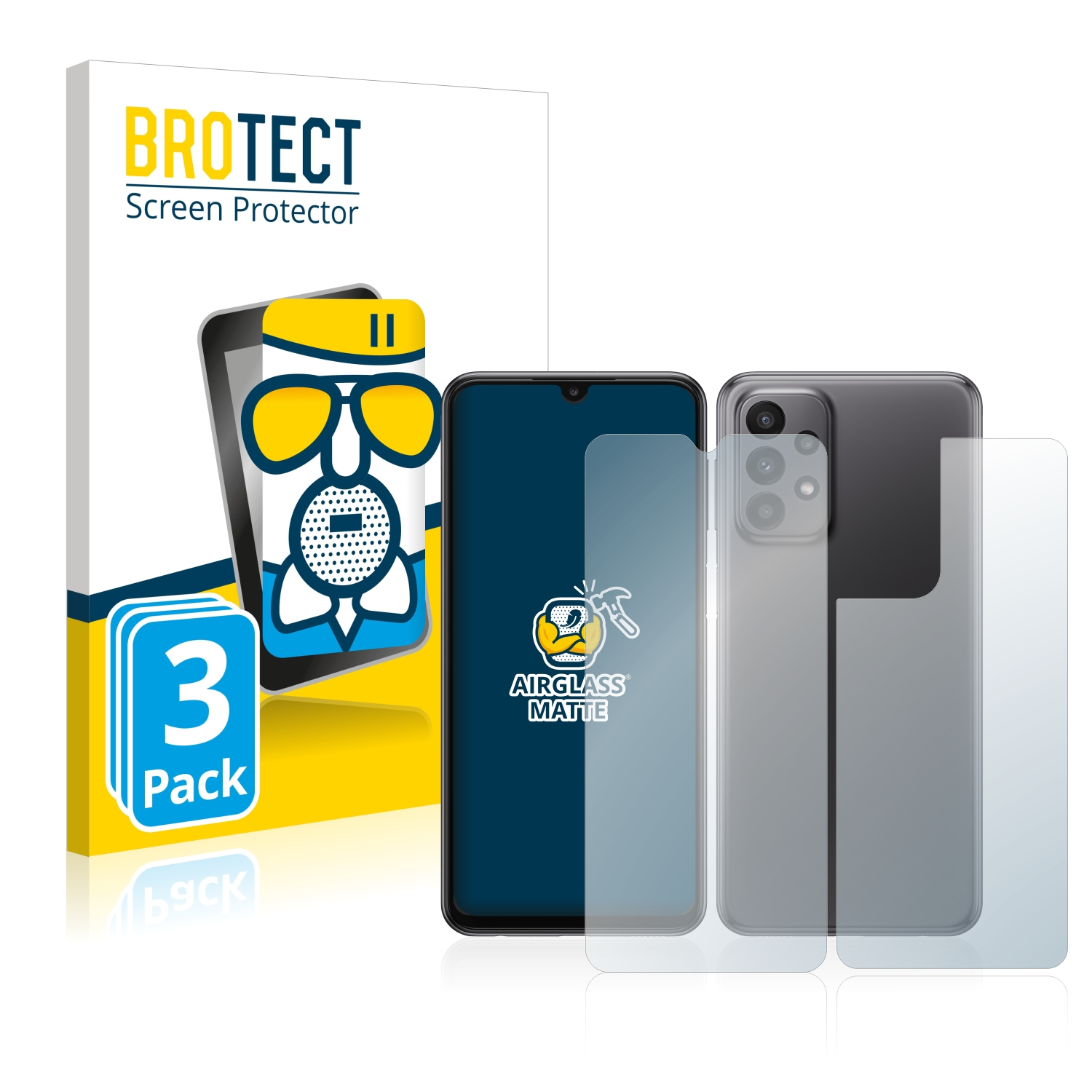 BROTECT 3x Airglass 5G Galaxy Schutzfolie(für matte Samsung A23 (Display+Rückseite))