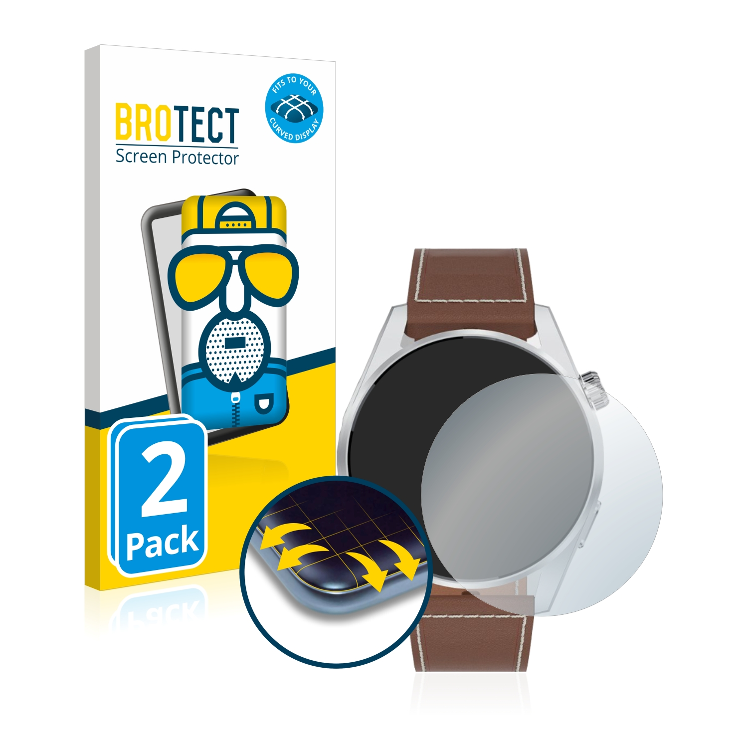 BROTECT 2x Schutzfolie(für matt Tisoutec 3D Curved Smartwatch) Full-Cover Flex