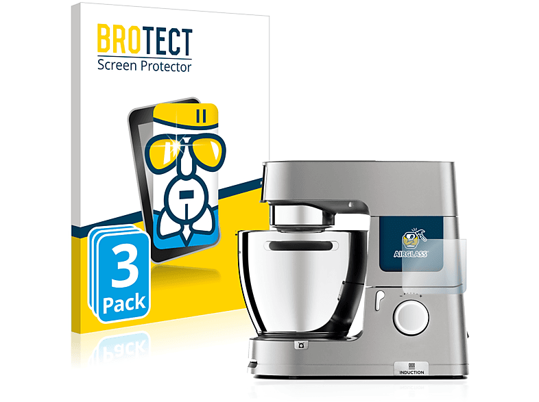 BROTECT 3x Airglass Schutzfolie(für klare chef cooking 95 KCL Kenwood XL.)