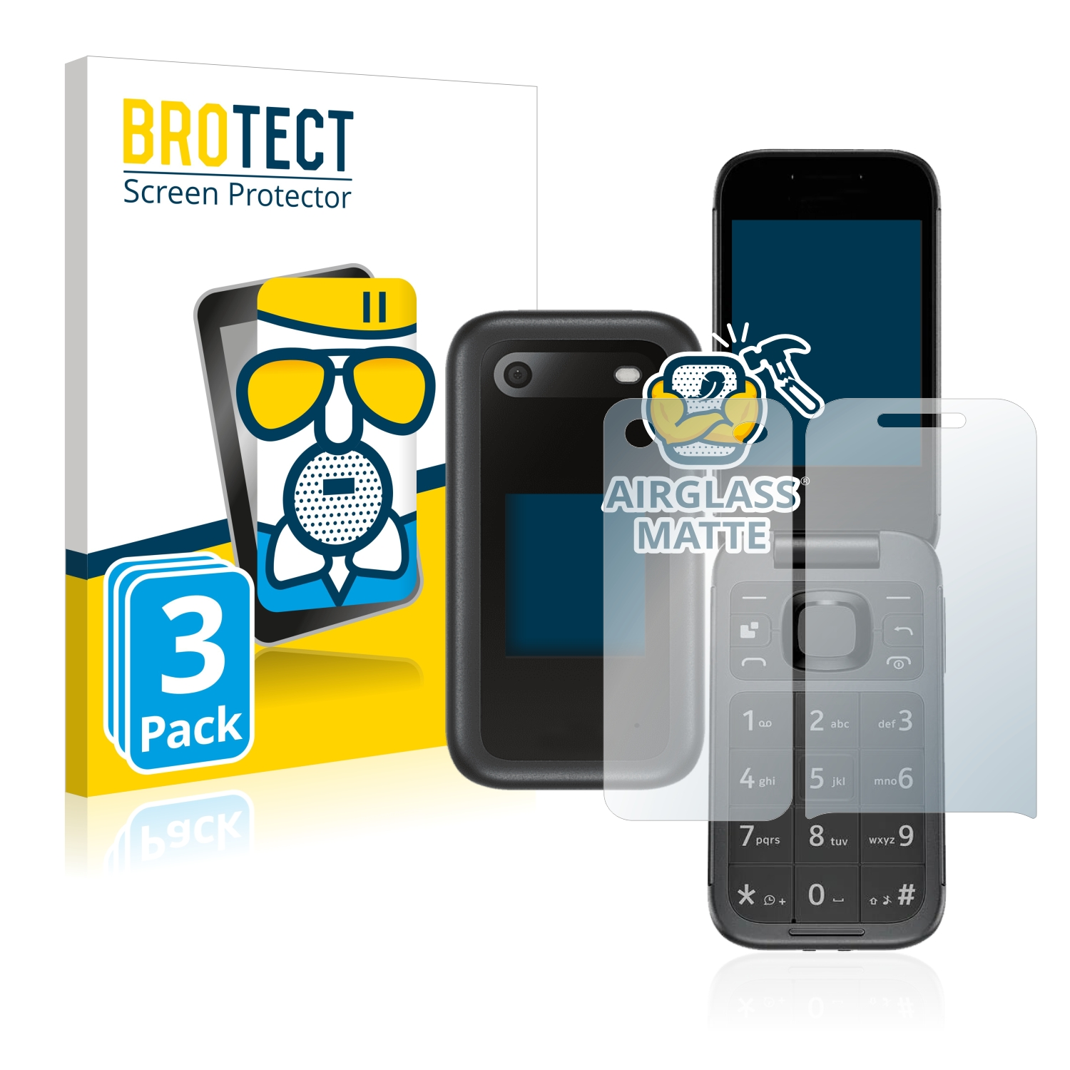 3x Airglass Flip Nokia BROTECT (Display+Rückseite)) matte 2660 Schutzfolie(für