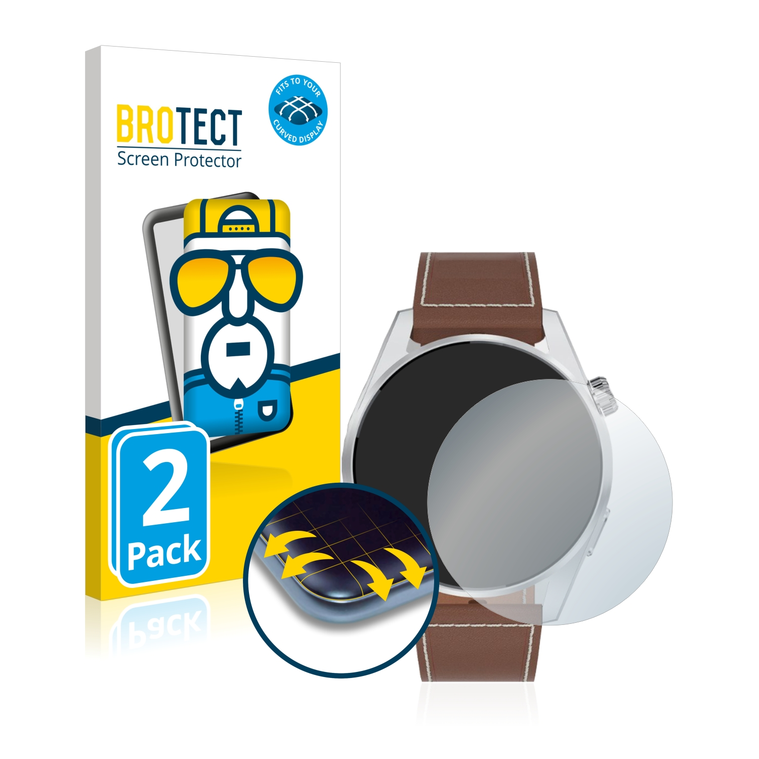 Tisoutec 3D 2x Smartwatch) Curved Flex BROTECT Schutzfolie(für Full-Cover