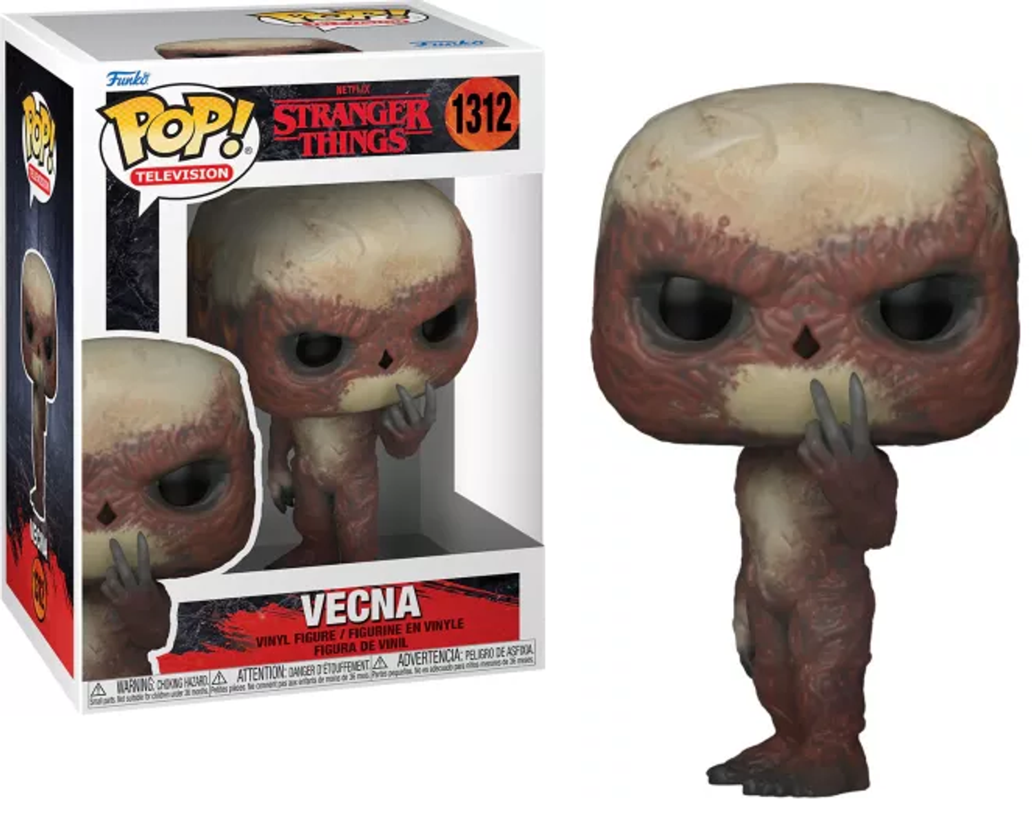 Funko Pop! di Vecna da Stranger Things, in scatola. Mostra un mostro con artigli.