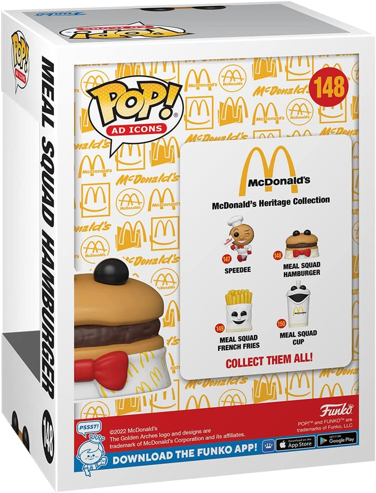 Funko Pop Box mit Meal Squad Hamburger Figur. Weiße Box mit der Figur und McDonald's-Branding.
