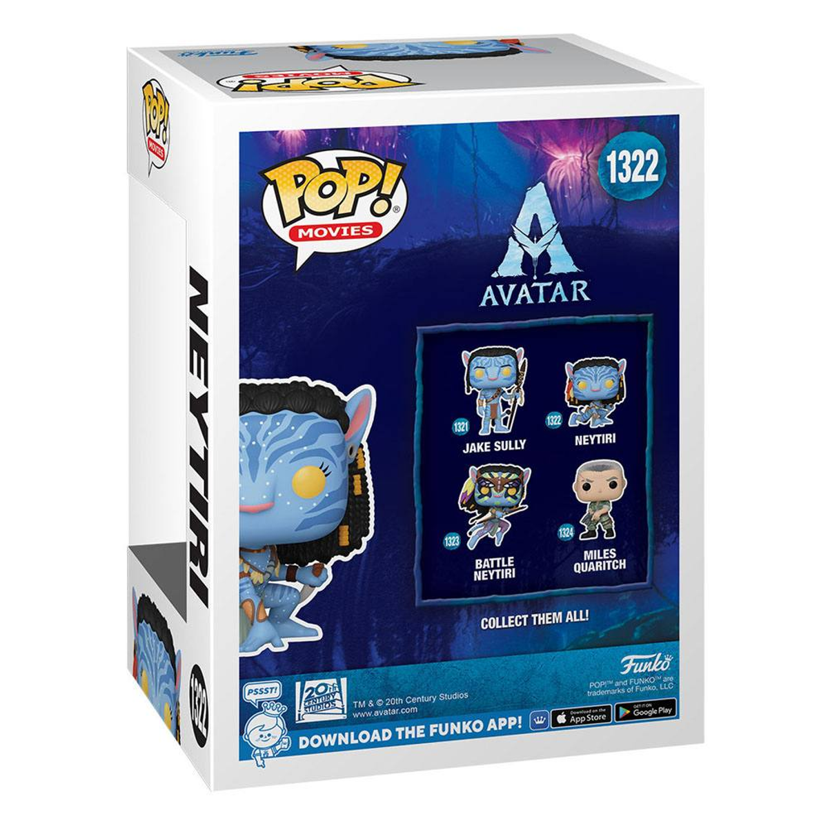Figura Funko Pop en caja. La caja tiene el diseño de la película Avatar.