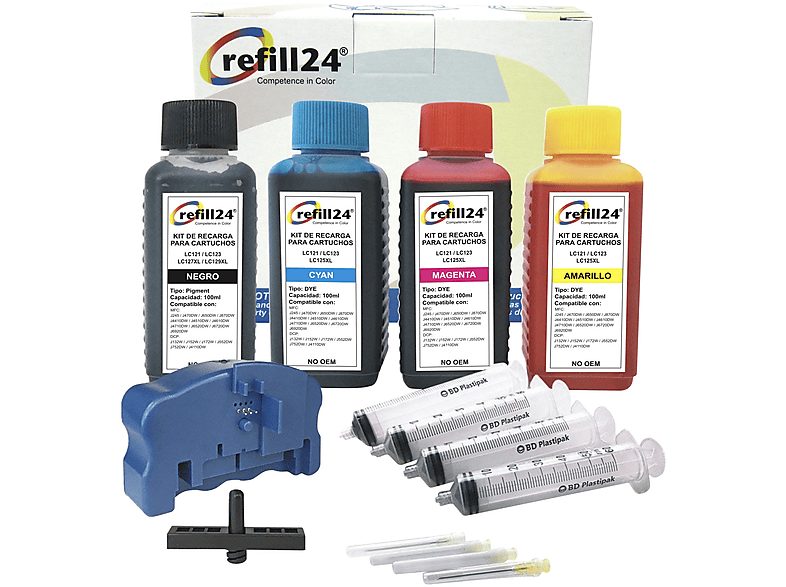Kit De Tinta Para Recargar Cartuchos Refill24 Brother LC121 LC123 