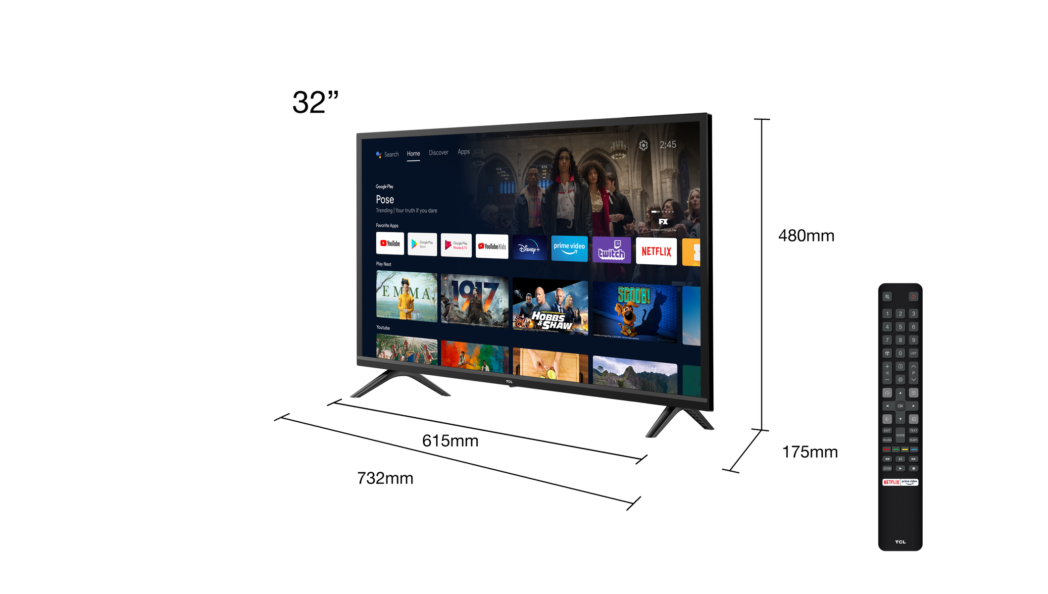 TCL 32 S 5200 cm, 11) (Flat, TV 81,28 HD-ready, LCD 32,00 Android / Zoll