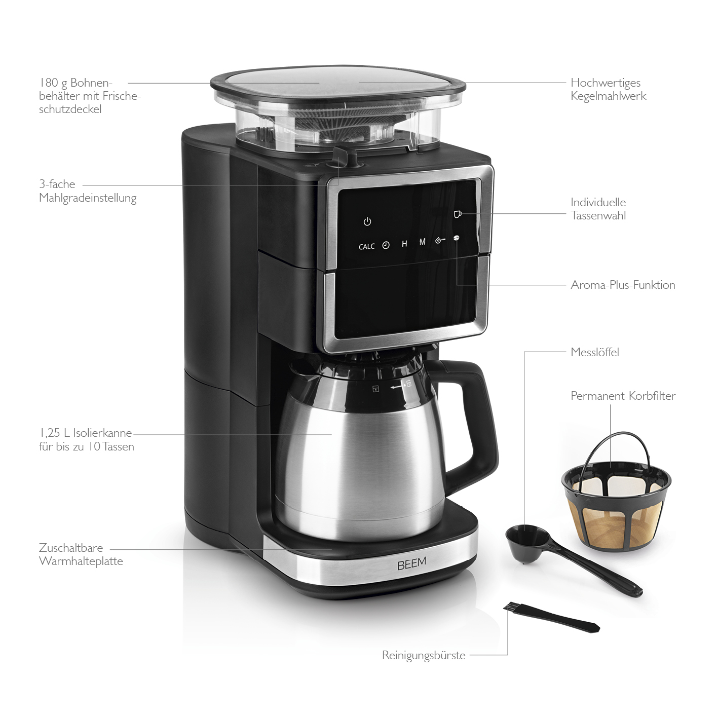 Czarny ekspres do kawy ze stalowym dzbankiem.