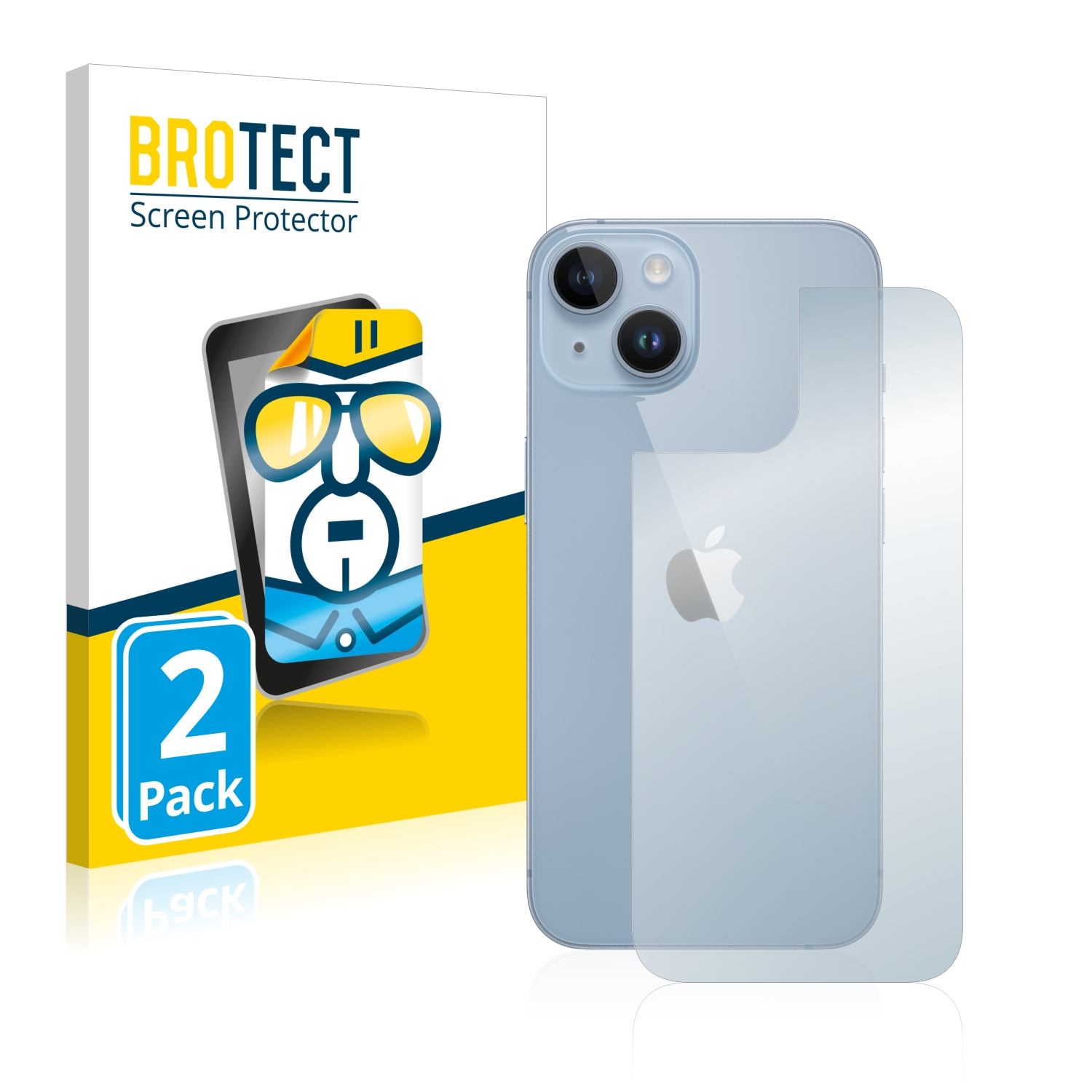 Telefon mit Displayschutz und Box. Box sagt '2er Pack'. Telefon ist blau.