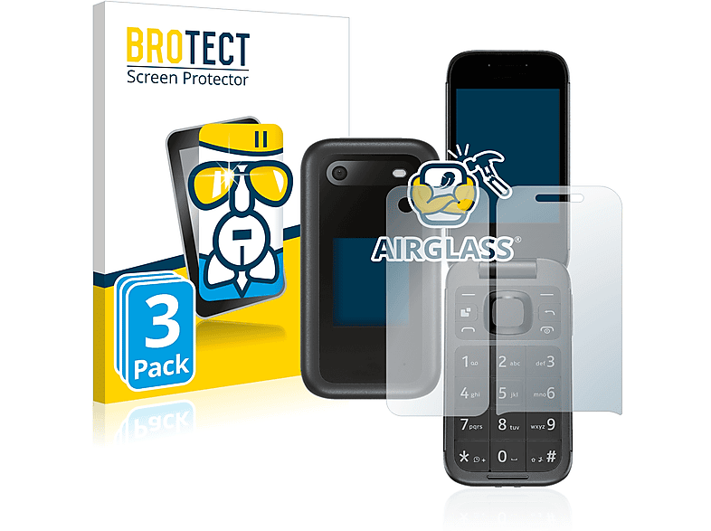 BROTECT 3x Airglass klare Schutzfolie(für Flip Nokia 2660 (Display+Rückseite))