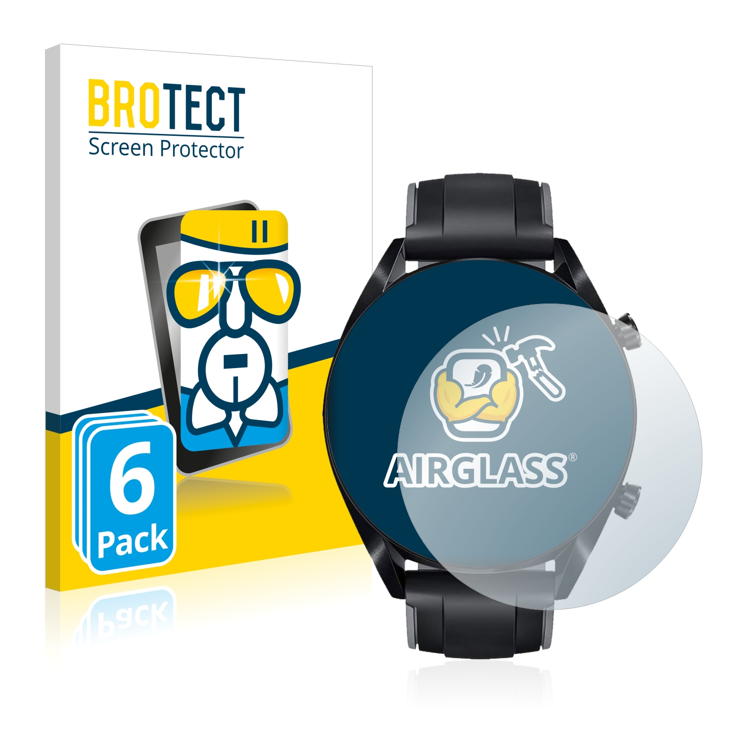 BROTECT 6x Airglass Schutzfolie(für klare Huawei GT (46 Watch 2 mm))