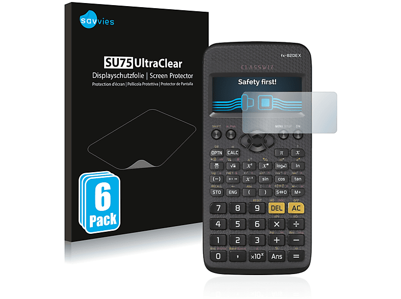 6x SAVVIES FX-82DE X) klare Casio Schutzfolie(für