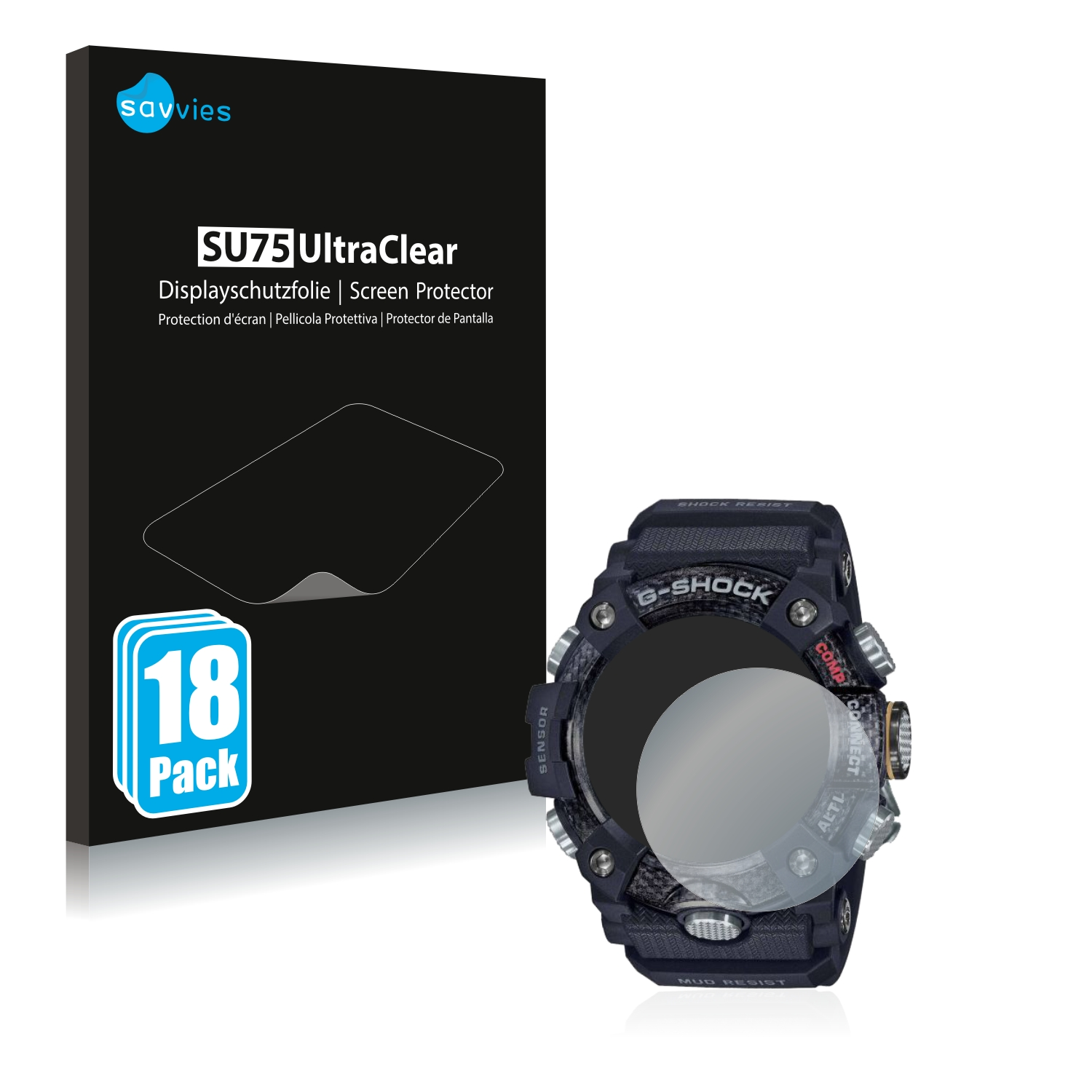 SAVVIES 18x klare Schutzfolie(für GG-B100-1AER) G-Shock Mudmaster Casio