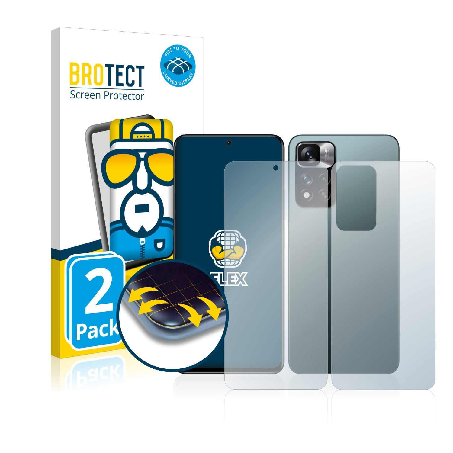 BROTECT 2x Flex Full-Cover Pro+ 5G) Redmi 11 3D Xiaomi Curved Note Schutzfolie(für