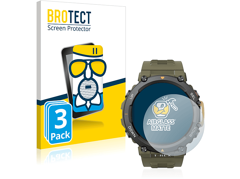 BROTECT 3x Entspiegelungs Schutzglas Panzer Folie Glas matt Schutzfolie (für Huami Amazfit T-Rex 2)