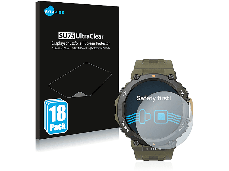 SAVVIES 18x klare Schutzfolie(für Huami Amazfit T-Rex 2) | Smartwatch Schutzfolien & Gläser