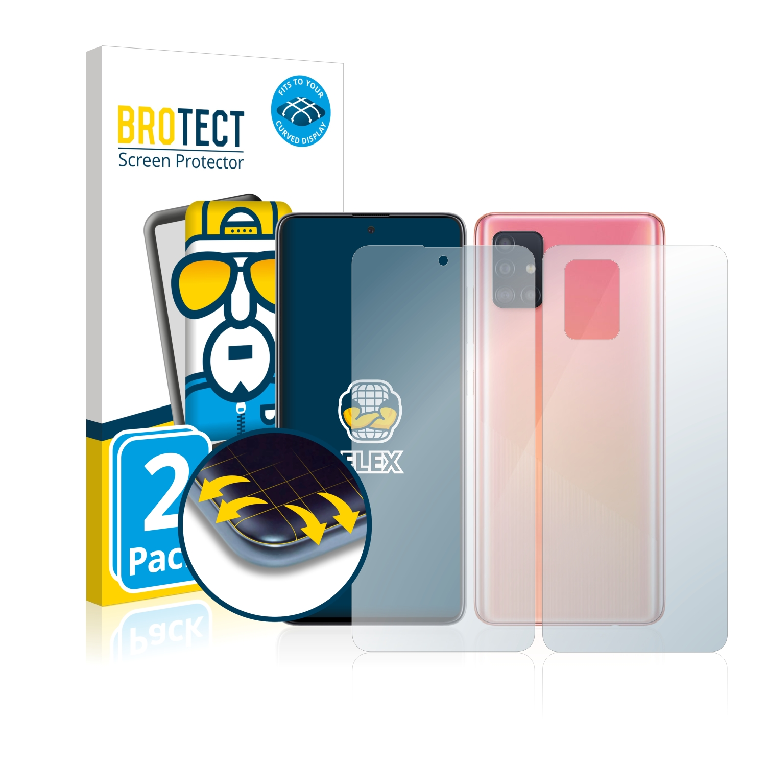 BROTECT 2x Flex Curved A51) Galaxy 3D Samsung Schutzfolie(für Full-Cover