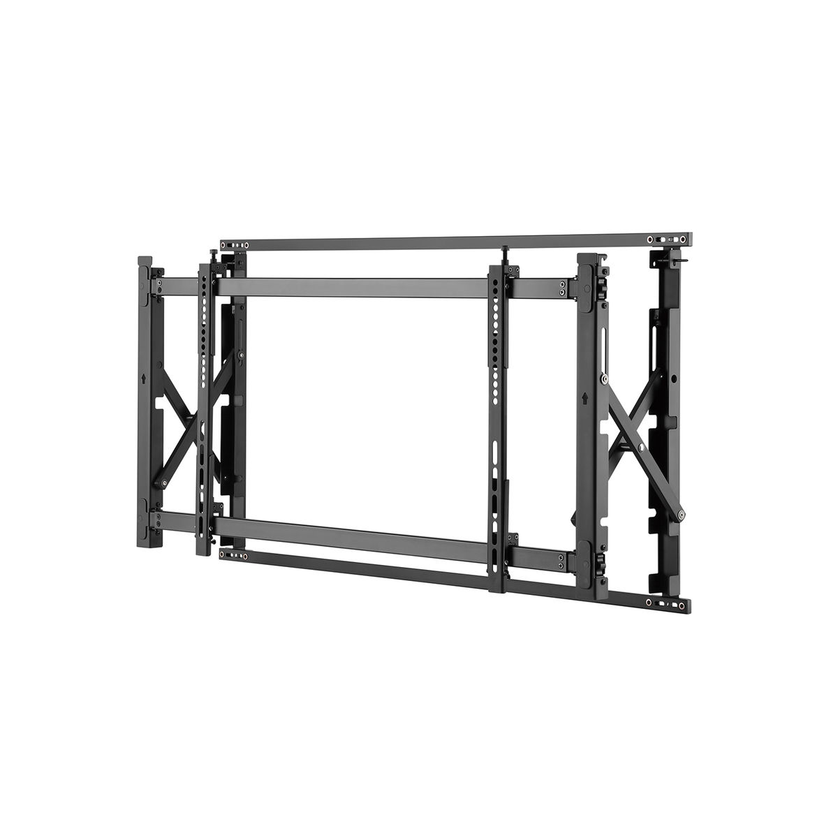 Black TV wall mount bracket, with multiple mounting points and brackets.