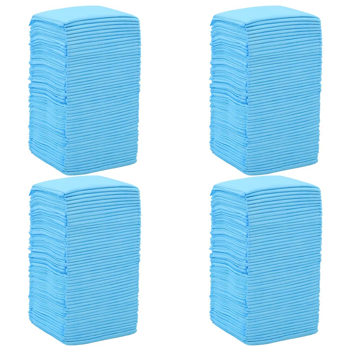 Vier Stapel blauer saugfähiger Pads. Die Pads haben eine gerippte Textur. Der Hintergrund ist weiß.