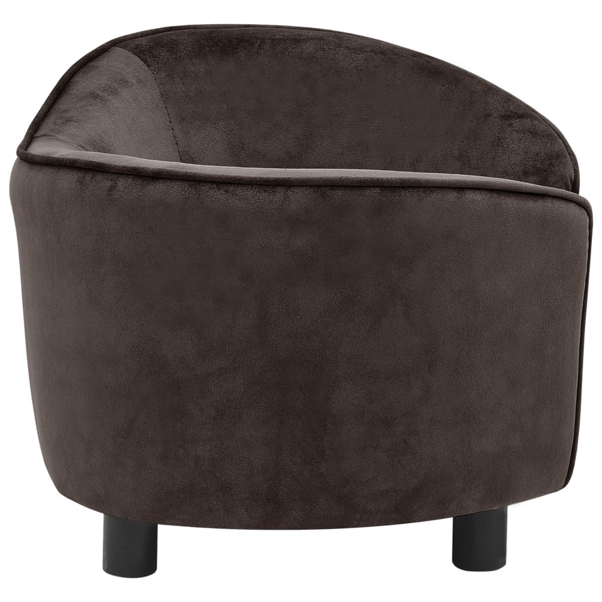 Ein brauner Samt-Sessel mit schwarzen Beinen.