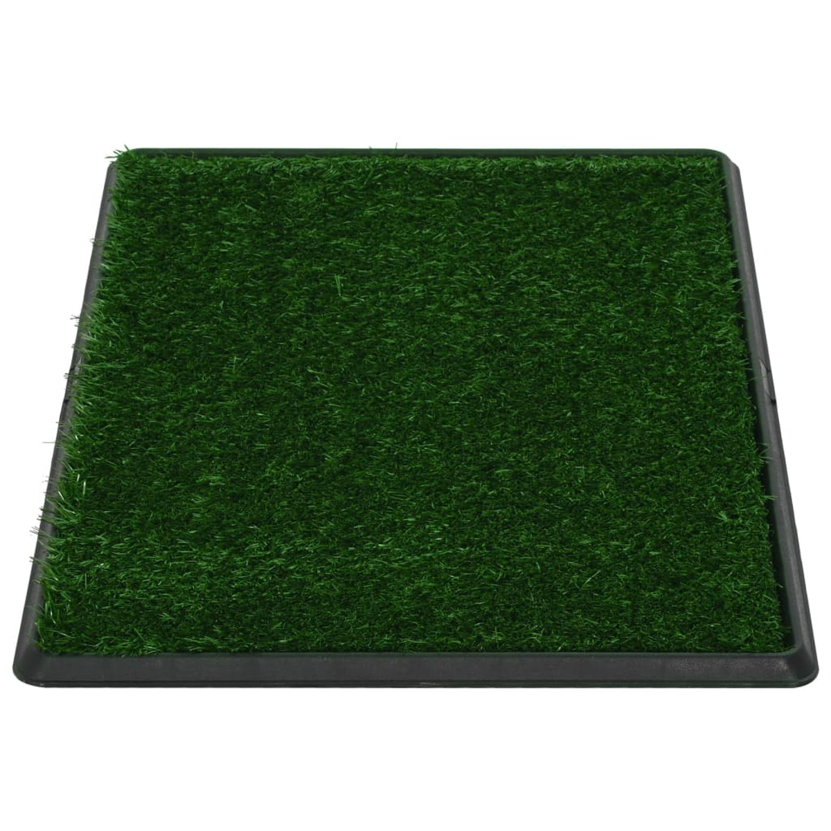 Grüne Kunstrasenmatte in einem schwarzen Rahmen. Das Gras ist kurz und dicht und füllt den Rahmen aus.
