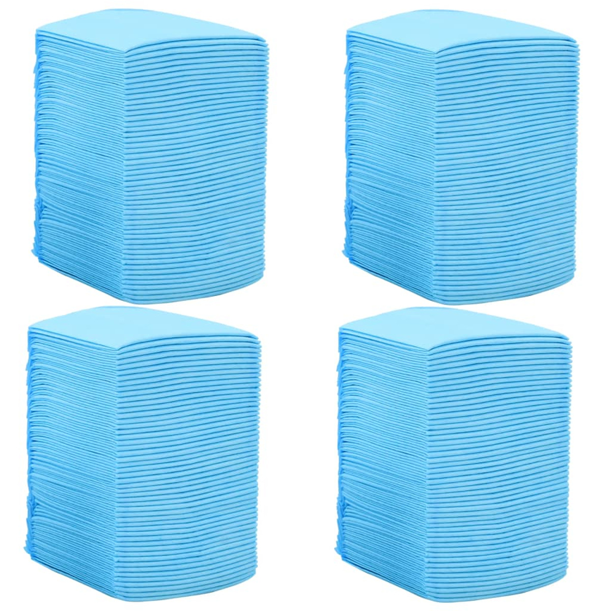Vier Stapel blauer saugfähiger Pads. Die Pads haben eine gerippte Textur. Der Hintergrund ist weiß.