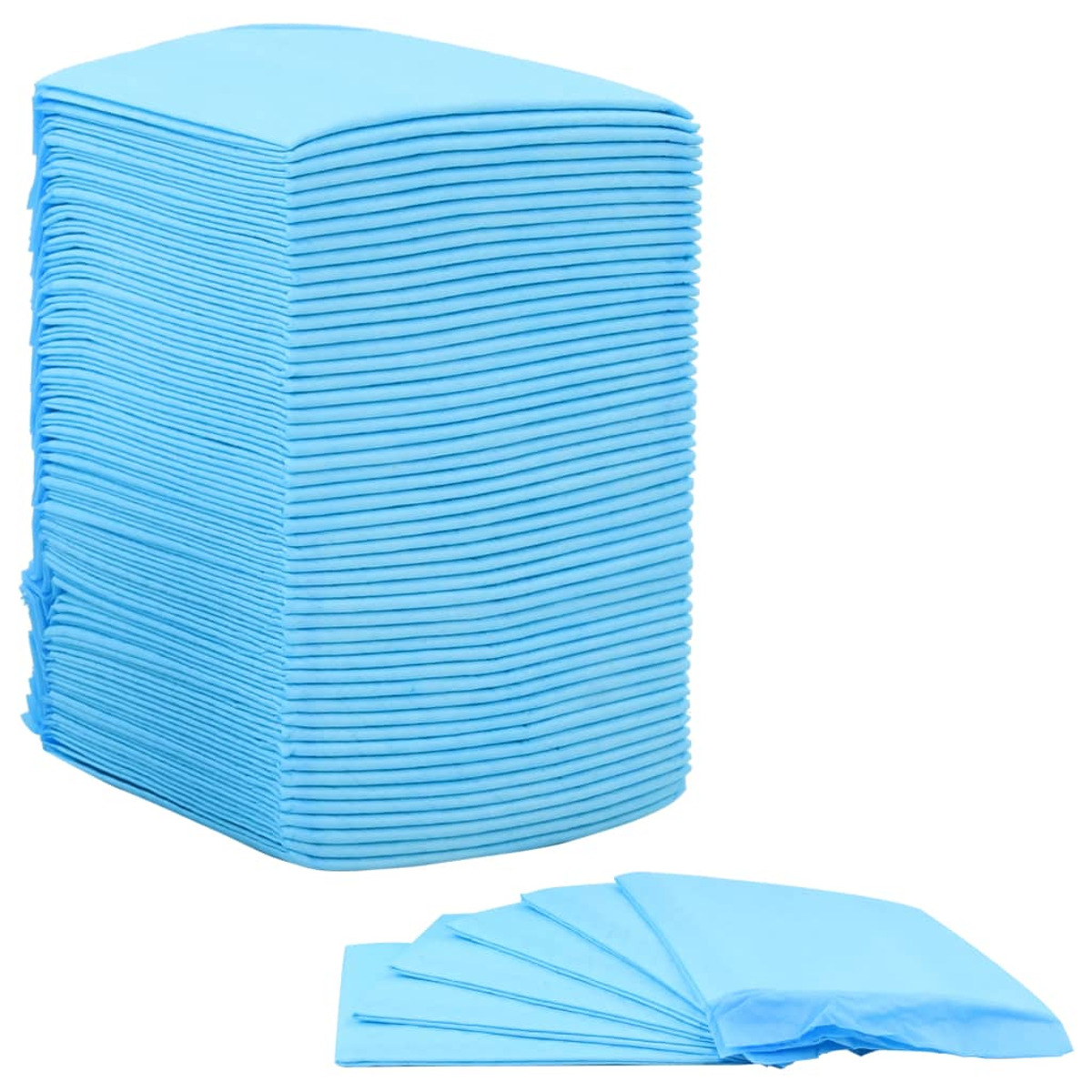 Stapel blauer Pads. Ein hoher Stapel blauer Pads, einige auf weißer Oberfläche verteilt.