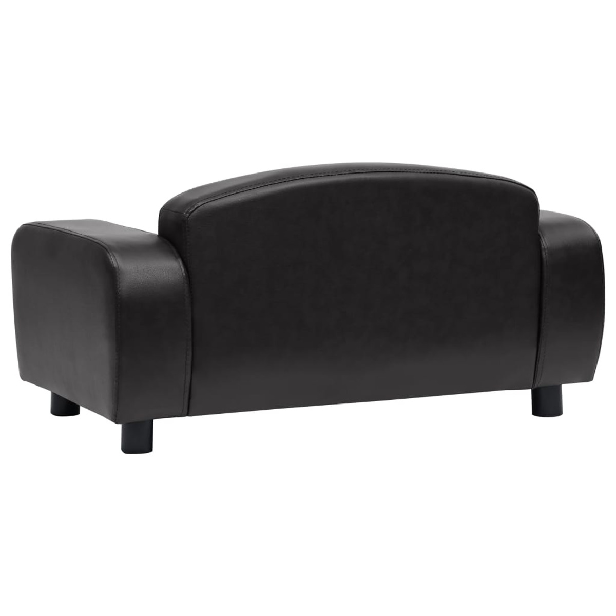 Schwarzes Kunstleder-Kindersofa, Rückansicht, mit geschwungener Rückenlehne und vier schwarzen Beinen.