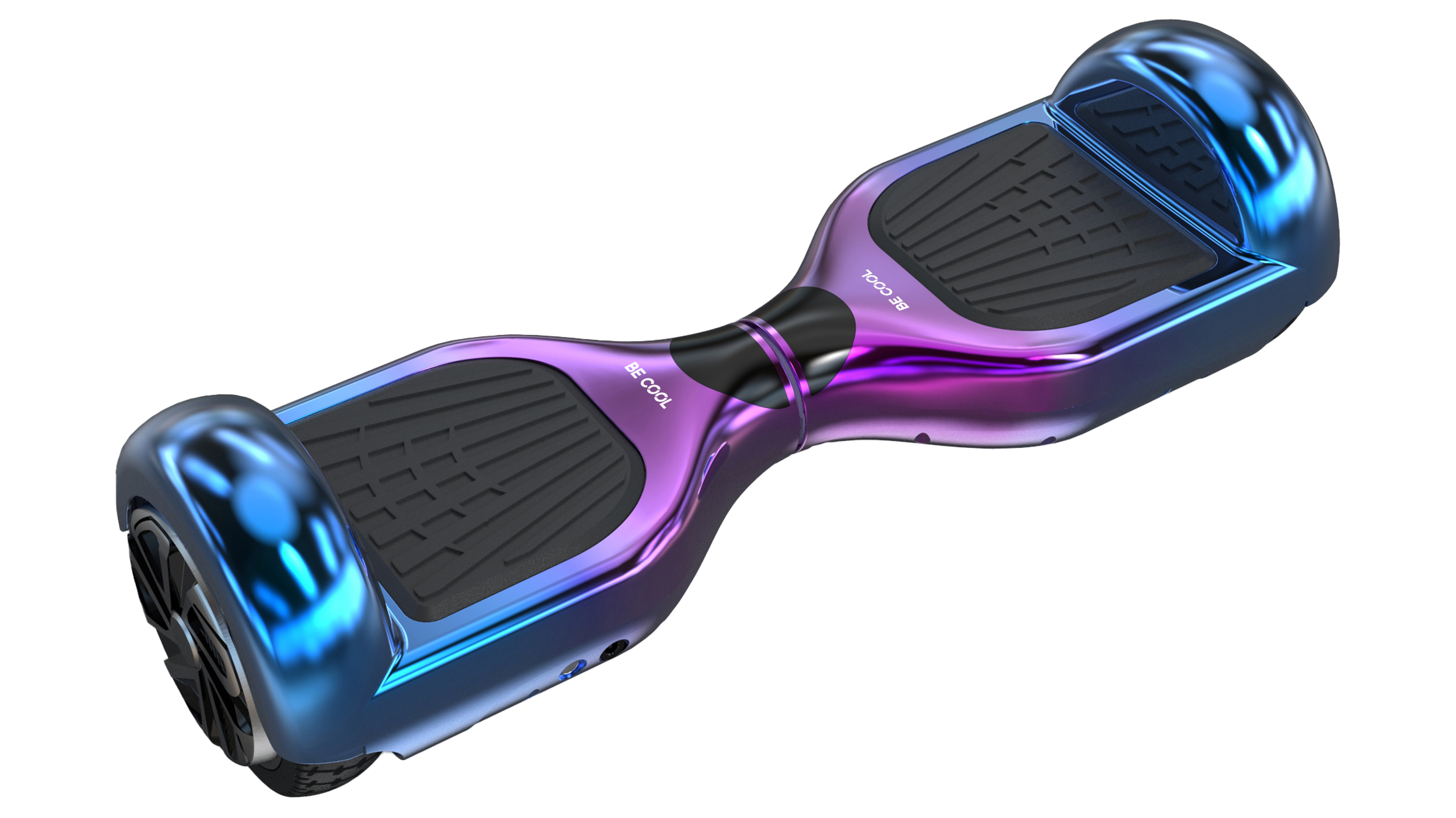 Farbwechselndes Hoverboard mit schwarzen Fußpads.