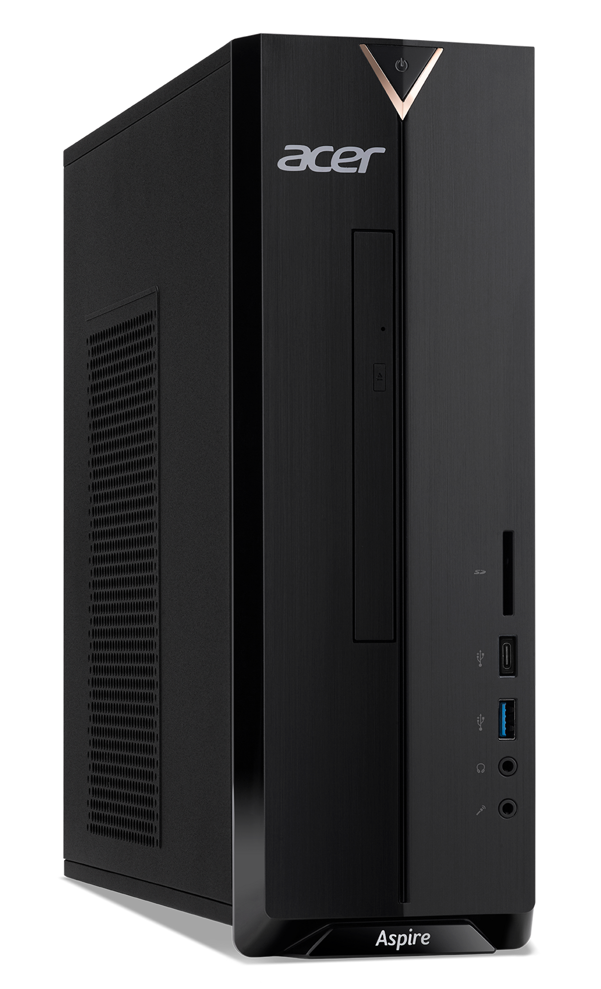 Computer desktop nero con logo Acer ed etichetta Aspire.