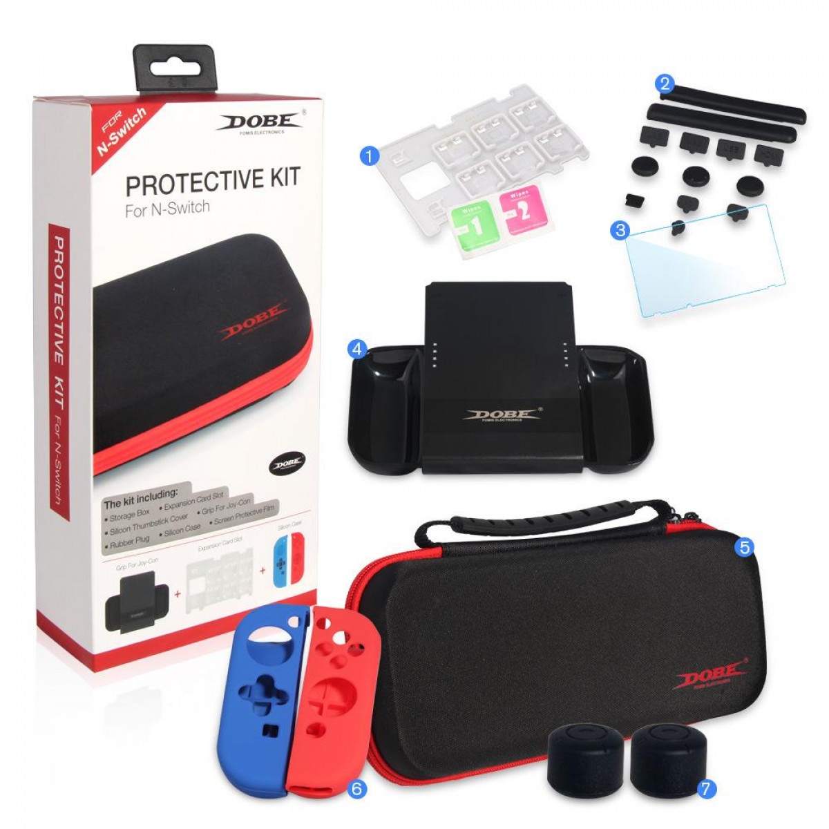 Schutz-Kit-Box für N-Switch, enthält Hülle, Joy-Con, Displayschutzfolie, Griffe uvm.