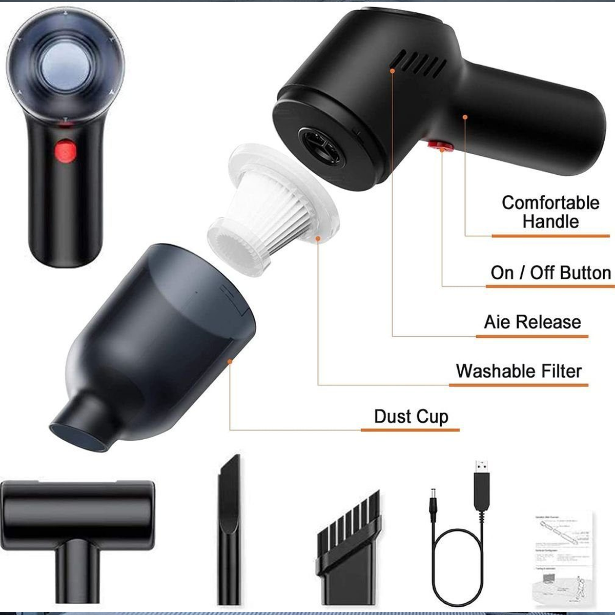 BYTELIKE DRC-B Handstaubsauger, by 120 USB, Powered Watt