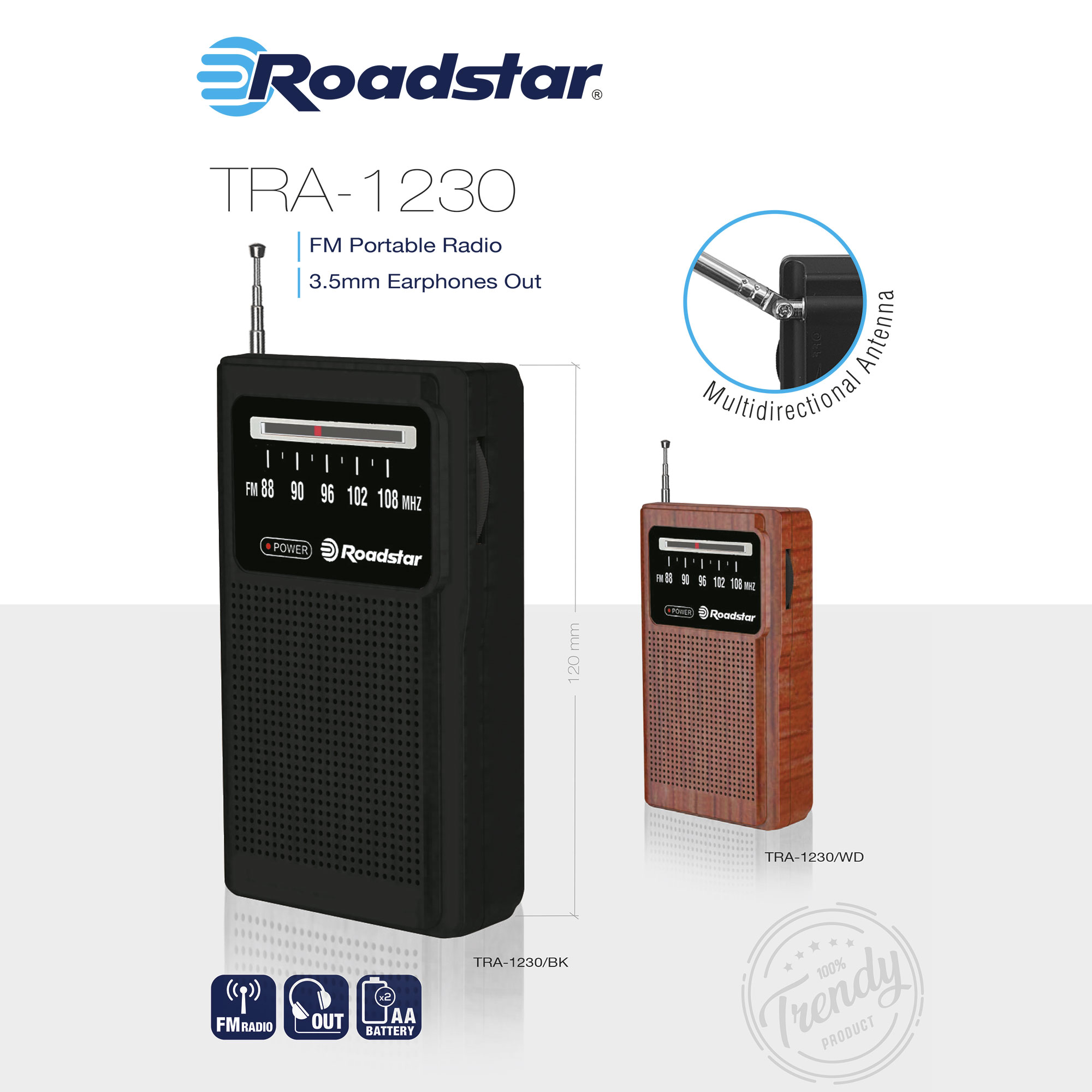 ROADSTAR TRA-1230BK Radio, FM, Schwarz
