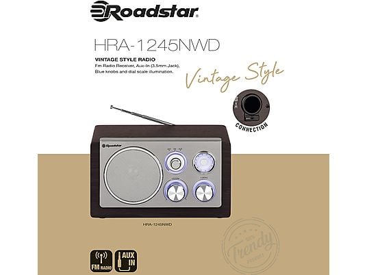 Radio CD  - HRA1245NWD Vintage ROADSTAR, Madera