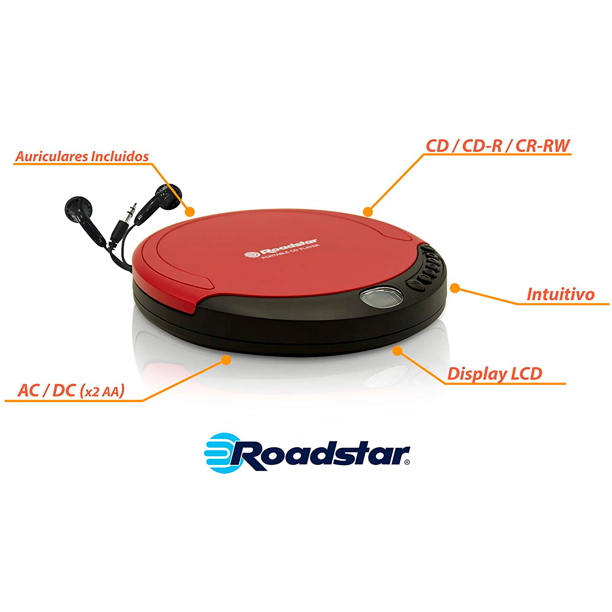 ROADSTAR PCD435CD Player, Rot CD Tragbarer