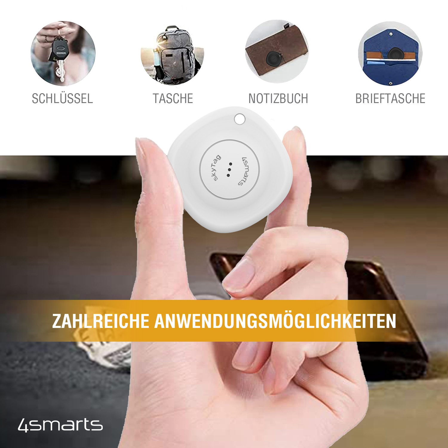 Standort-Finder Bluetooth 4SMARTS Kofferanhänger Schwarz Tracker, mit schwarz SkyTag