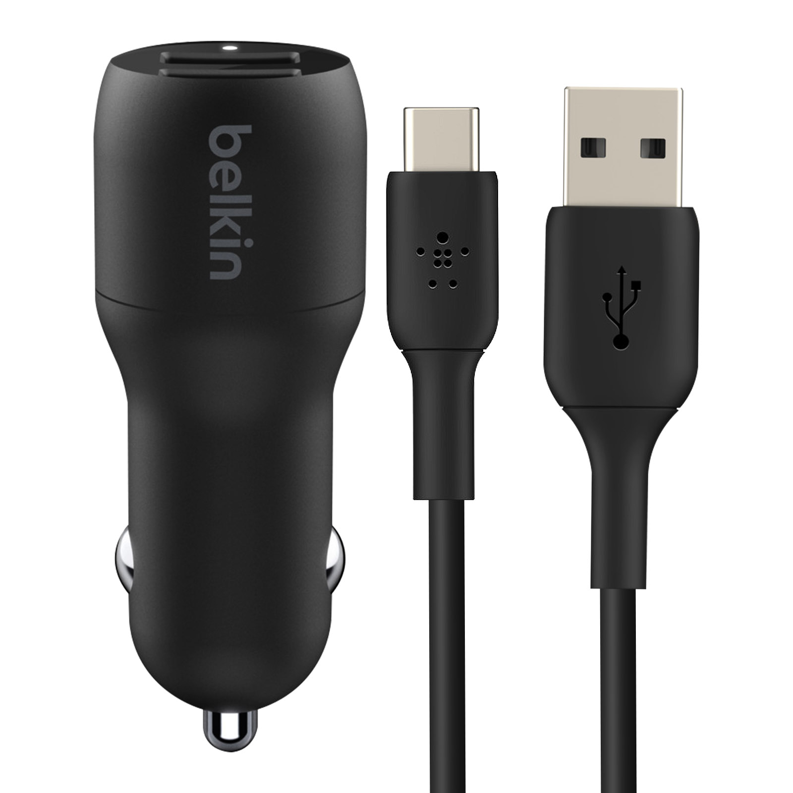 BELKIN Autoladegerät KFZ-Ladegeräte 2x USB Schwarz USB-C + Universal, Kabel