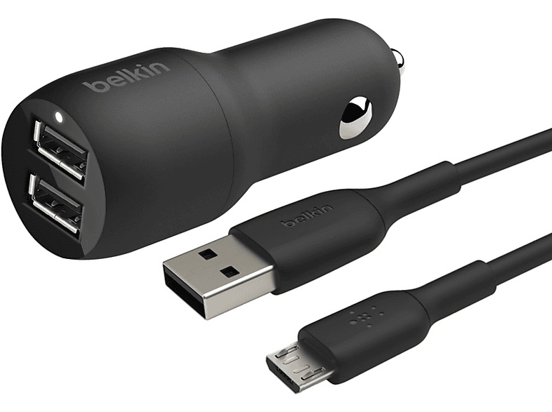BELKIN Autoladegerät 2x USB Ladegerät Universel, + Schwarz Micro-USB-Kabel