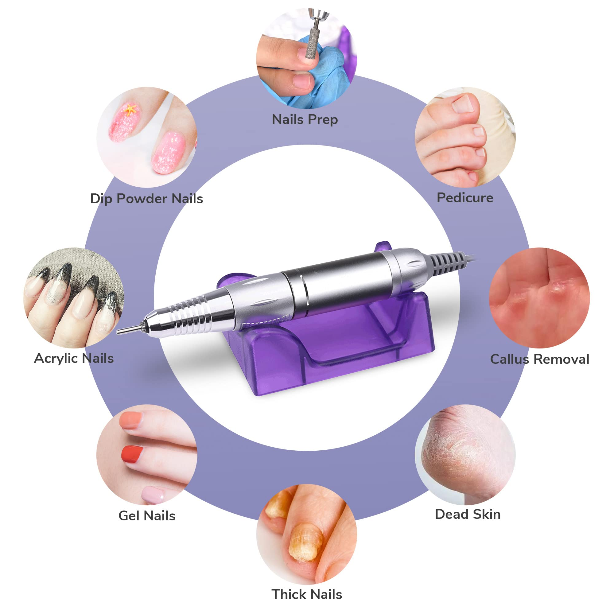 INF Elektrische Nagelfeile Nagelfräser weiß Zubehör mit Nagelschleifer