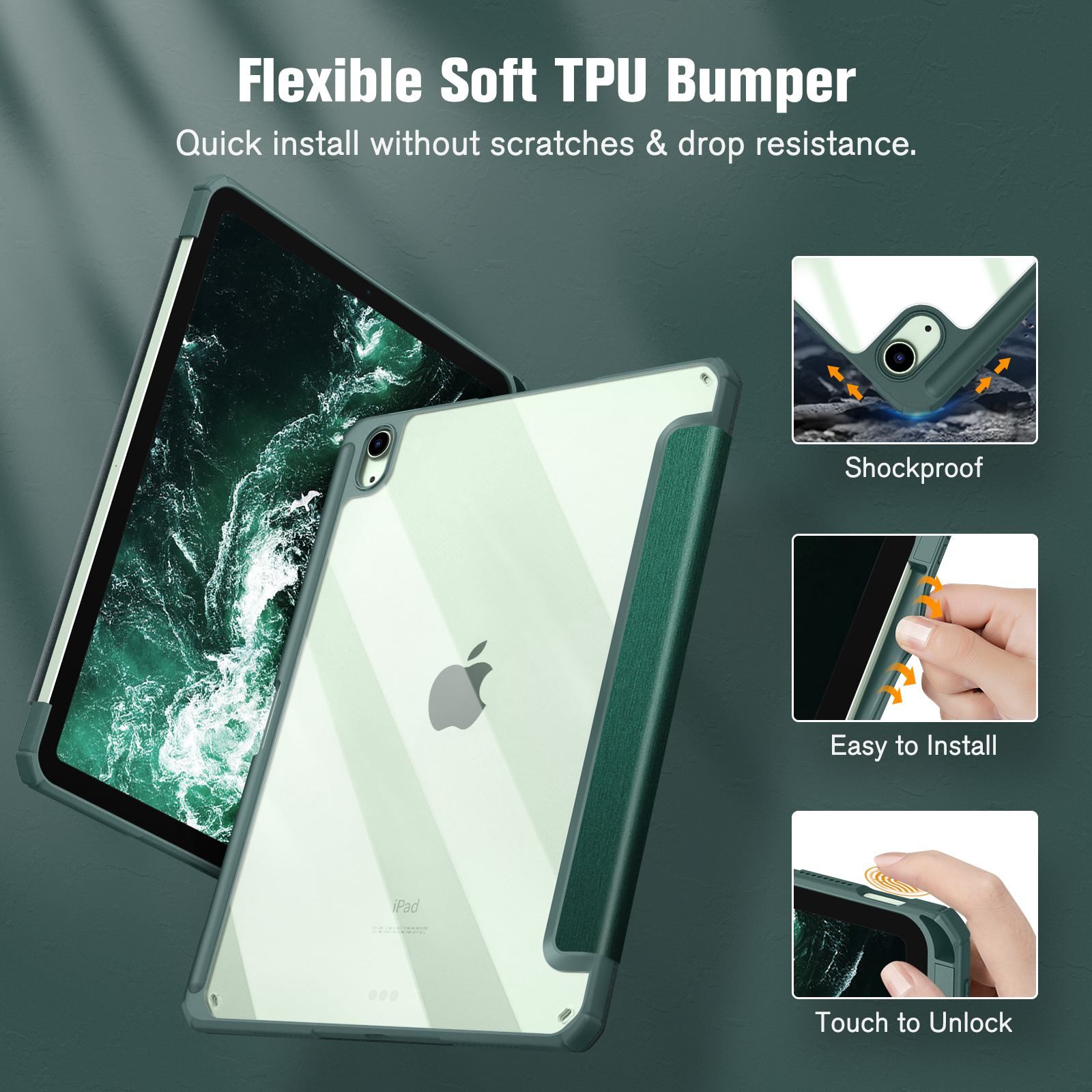 FINTIE Hülle Tablethülle Satinoptik Bookcover Apple grün für TPU