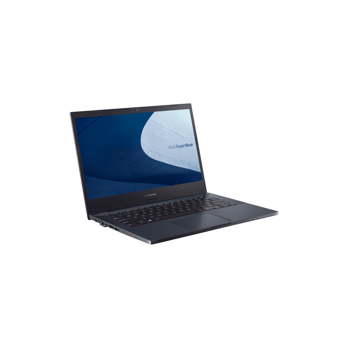 Un laptop blu scuro con il testo 'ASUS ExpertBook' sullo schermo.