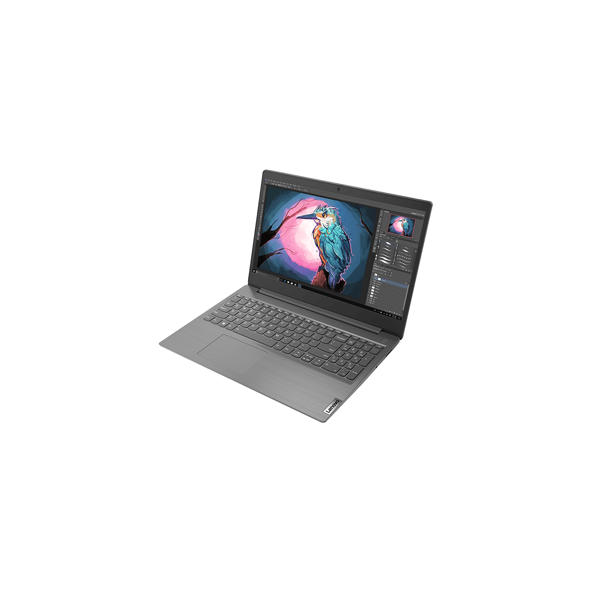 Un laptop con schermo aperto, che mostra un disegno con strumenti di editing.