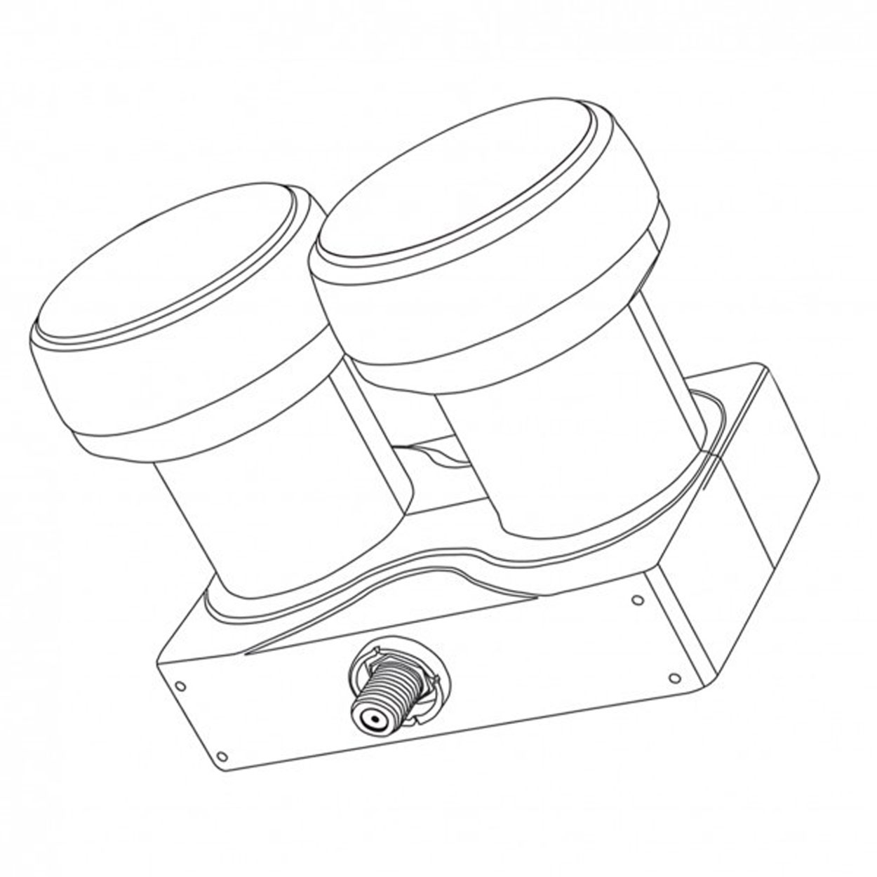 Eine Schwarz-Weiß-Illustration eines Satelliten-LNB.