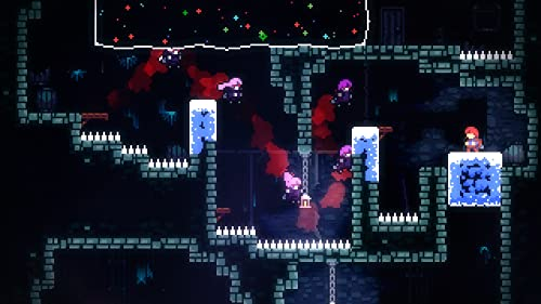 Una escena de videojuego pixelada con interacción de personajes.