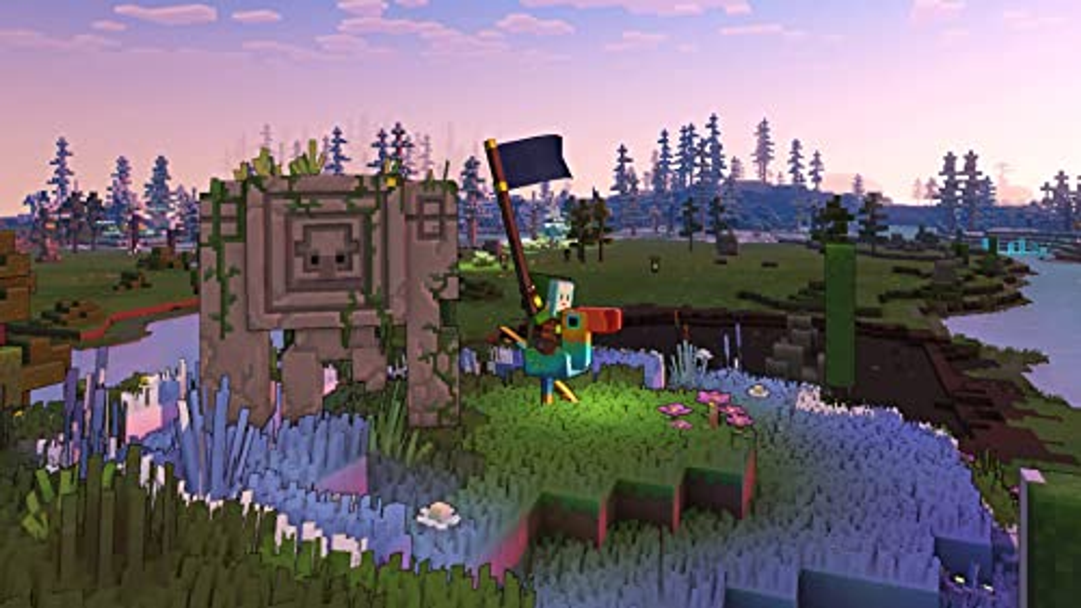 Scena kosmiczna z czerwono-białym obiektem i asteroidami.